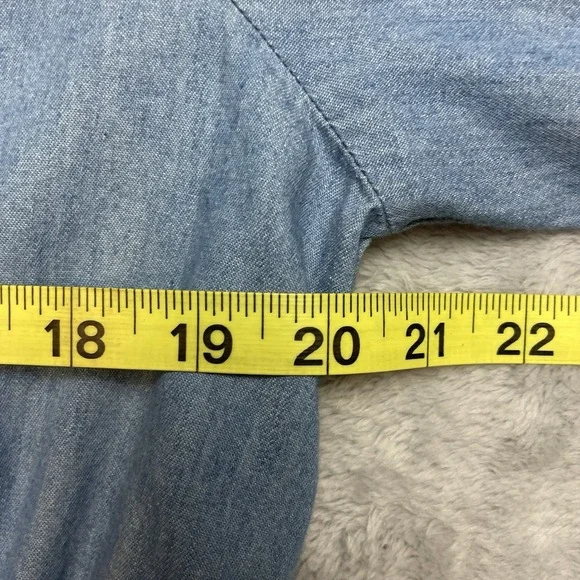 Kori Chambray Crop Top‎ Womens S Blue Long Sleeve V Neck Hippie Boho Festival - Picture 6 of 7